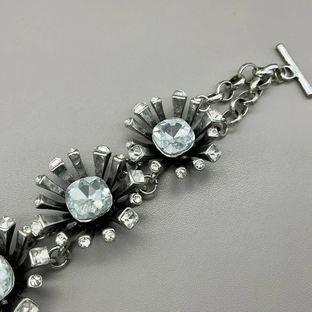 Bracelet Women Silver Tone Crystal Sunburst Floral Toggle Link Fashion Jewelry